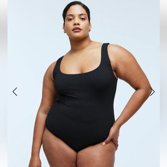 Madewell Plus Ribbed Scoop-Neck One-Piece Swimsuit Black Size 4X - Picture 1 of 6